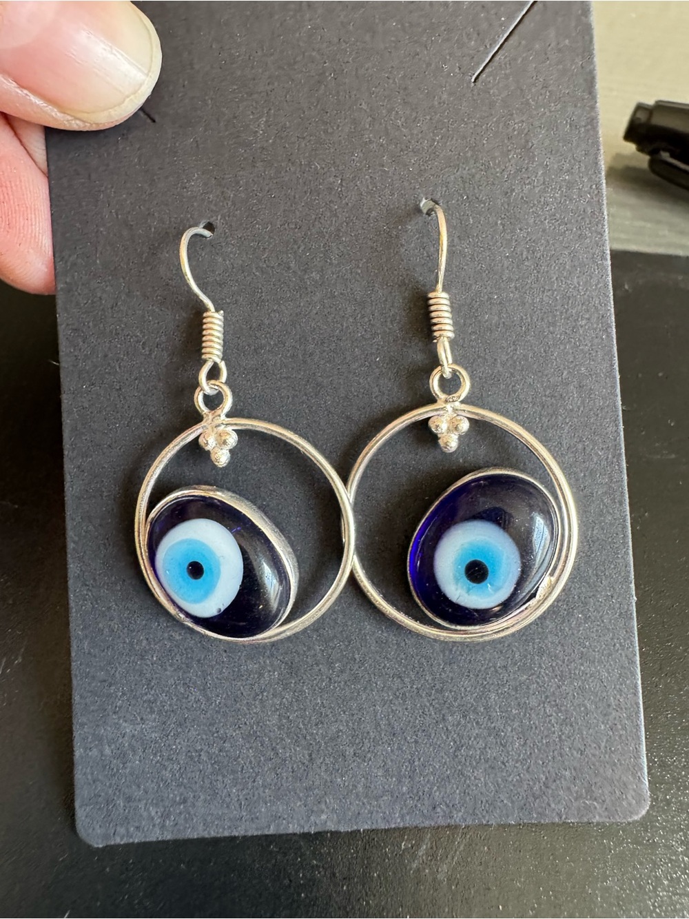 Handmade Blue Evil Eye Teardrop Dangle Earrings